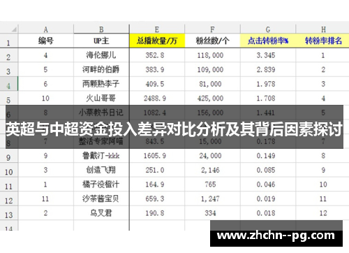 英超与中超资金投入差异对比分析及其背后因素探讨
